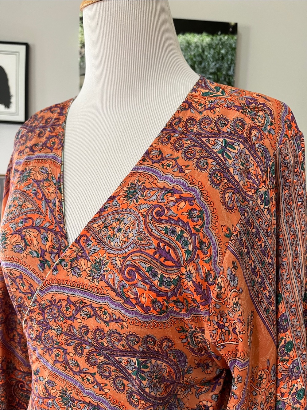 EARTHBOUND REVERSIBLE KIMONO SLEEVE WRAP PAISLEY MULTICOLORED DRESS SIZE LARGE - Picture 10 of 16